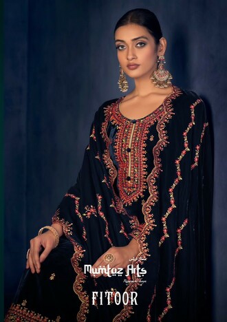 MUMTAZ ARTS FITOOR PURE VELVET EMBROIDERY SUITS WHOLESALER