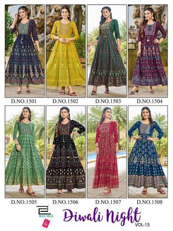 BLUE HILLS DIWALI NIGHT VOL 15 LONG GOWNS WHOLESALER PRICE