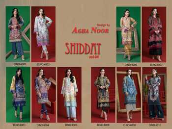 AGHA NOOR SHIDDAT VOL 4 JAM SATIN COTTON PRINT KARACHI SUITS