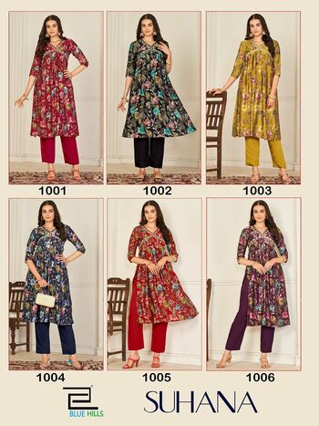 BLUE HILLS SUHANA CHANDERI PRINTED KURTIS WHOLESALER SURAT