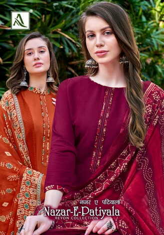 ALOK SUITS NAZAR E PATIYALA RAYON EMBROIDERY SUITS BEST PRICE