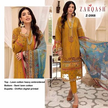 ZARQASH MAH E NOOR PAKISTANI LAWN COTTON SUITS WHOLESALER SURAT