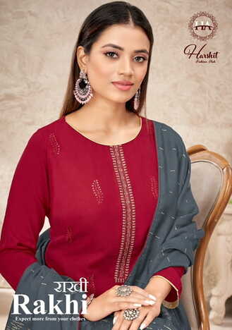 HARSHIT FASHION RAKHI RAYON SLUB EMBROIDERY SUITS BY ALOK SUITS