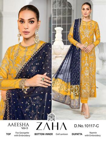 ZAHA AAEESHA VOL 3 GEORGETTE EMBROIDERY PAKISTANI SUITS SUPPLIER SURAT