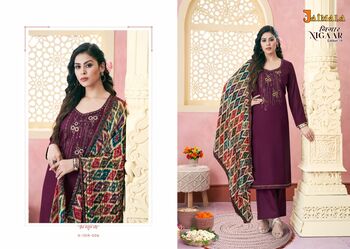 JAIMALA NIGAAR EDITION 18 RAYON SLUB EMBROIDERY SUITS BY ALOK SUITS