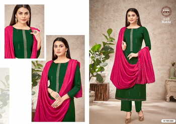 HARSHIT FASHION RAKHI RAYON SLUB EMBROIDERY SUITS BY ALOK SUITS