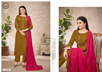 HARSHIT FASHION RAKHI RAYON SLUB EMBROIDERY SUITS BY ALOK SUITS