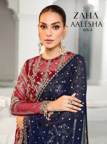 ZAHA AAEESHA VOL 3 GEORGETTE EMBROIDERY PAKISTANI SUITS SUPPLIER SURAT