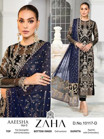 ZAHA AAEESHA VOL 3 GEORGETTE EMBROIDERY PAKISTANI SUITS SUPPLIER SURAT