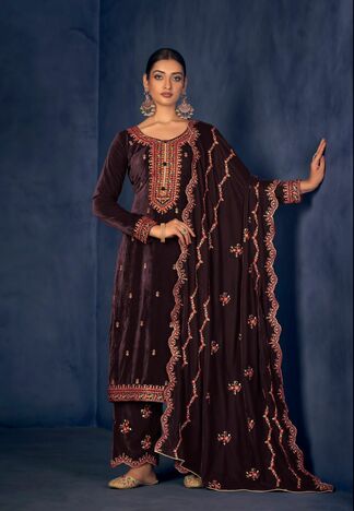 MUMTAZ ARTS FITOOR PURE VELVET EMBROIDERY SUITS WHOLESALER