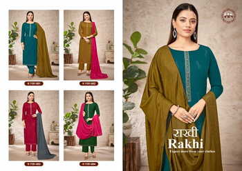 HARSHIT FASHION RAKHI RAYON SLUB EMBROIDERY SUITS BY ALOK SUITS