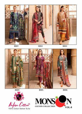 NAFISA COTTON MONSOON VOL 8 PURE COTTON KARACHI SUITS JETPUR