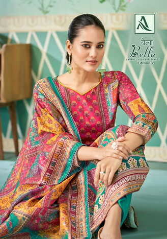 ALOK SUITS BELLA VOL 2 MUSLIN DESIGNER PRINT SUITS WHOLESALER SURAT