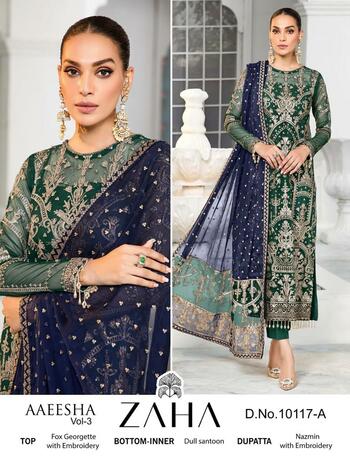 ZAHA AAEESHA VOL 3 GEORGETTE EMBROIDERY PAKISTANI SUITS SUPPLIER SURAT