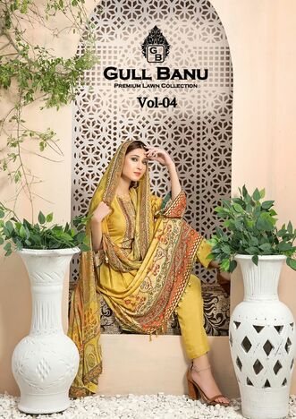 GULL AAHMED GULL BANU VOL 4 PURE LAWN KARACHI SUITS WHOLESALE