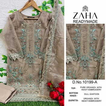 ZAHA 10199 SERIES READYMADE ORGANZA EMBROIDERY PAKISTANI SUITS