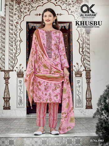 AL KARAM KHUSBU SELF EMBROIDERY LAWN KARACHI SUITS BEST PRICE