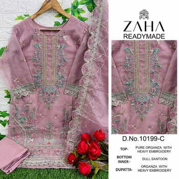 ZAHA 10199 SERIES READYMADE ORGANZA EMBROIDERY PAKISTANI SUITS