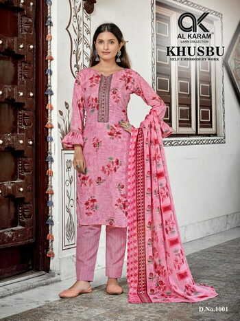 AL KARAM KHUSBU SELF EMBROIDERY LAWN KARACHI SUITS BEST PRICE