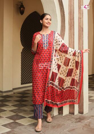 S4U RABTA COTTON KURTI PANT WITH DUPATTA NEW COLLECTION 2022