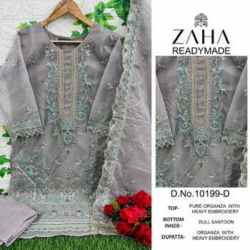 ZAHA 10199 SERIES READYMADE ORGANZA EMBROIDERY PAKISTANI SUITS