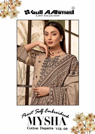 GULL AAHMED MYSHA COTTON DUPATTA VOL 3 LAWN PRINT KARACHI SUITS CATALOGUE