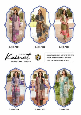 KEVAL FAB KAINAT VOL 7 LAWN COTTON PRINT KARACHI SUITS SUPPLIER SURAT