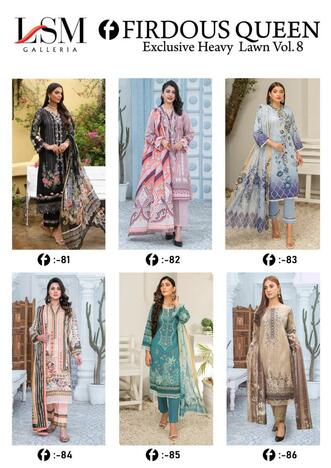 LSM GALLERIA FIRDOUS QUEEN VOL 8 LAWN KARACHI SUITS MANUFACTURER 