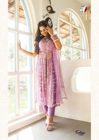 ANJU FABRICS FEELINGS NYRA CUT KURTI PANT WITH DUPATTA NEW CATALOGUE