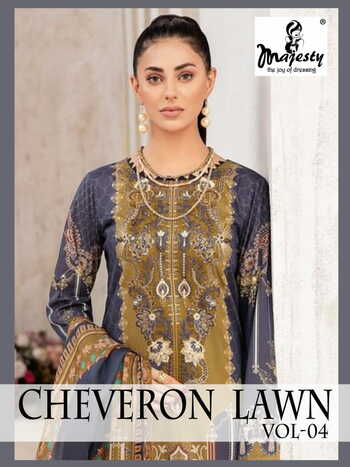 MAJESTY CHEVERON LAWN VOL 4 COTTON PAKISTANI SUITS CATALOGUE