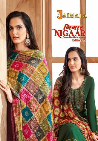 JAIMALA NIGAAR EDITION 15 RAYON SLUB EMBROIDERY SUITS BY ALOK SUITS