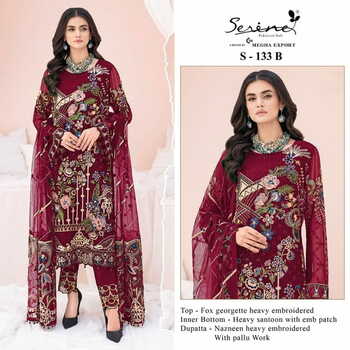 SERENE S 133 FOUX GEORGETTE EMBROIDERY PAKISTANI SUITS AT SURAT