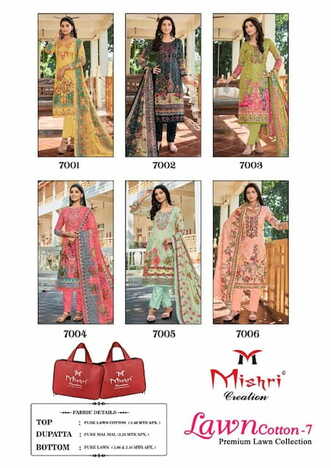 MISHRI CREATION LAWN COTTON VOL 7 KARACHI SALWAR SUITS AT SURAT