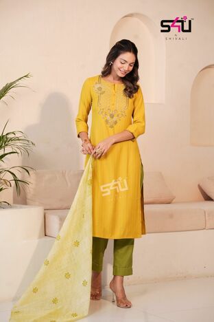 S4U WOMANIYA 1001 TO 1007 SERIES KURTI PANT WITH DUPATTA 3PCS SET NEW CATALOGUE