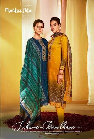 MUMTAZ ARTS JASHN-E-BANDHANI VOL 3 JAM SATIN DIGITAL PRINT SUITS