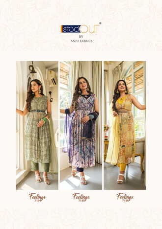 ANJU FABRICS FEELINGS NYRA CUT KURTI PANT WITH DUPATTA NEW CATALOGUE