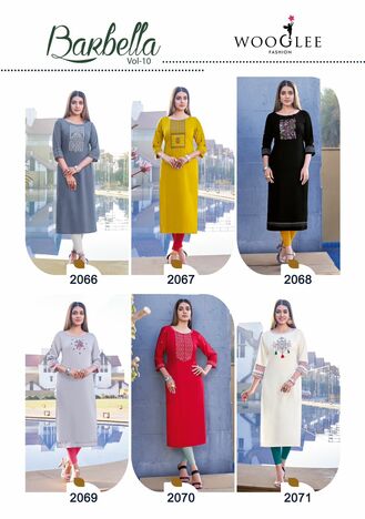 WOOGLEE BARBELLA VOL 10 RAYON HANDWORK KURTIS BY MITTOO