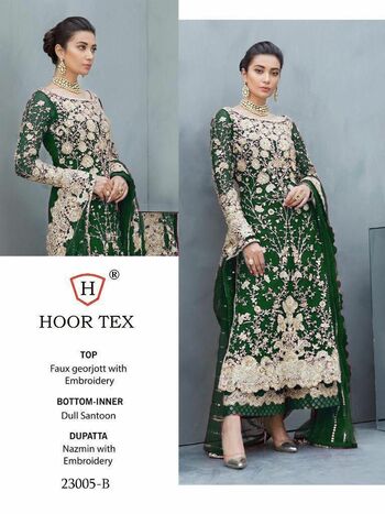 HOOR TEX  D.NO 23005 FOUX GEORGETTE PAKISTANI SUITS LATEST CATALOGUE