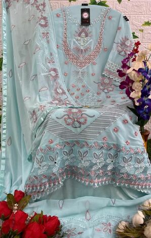 HOOR TEX H 87 FOUX GEORGETTE PAKISTANI SALWAR SUITS AT SURAT