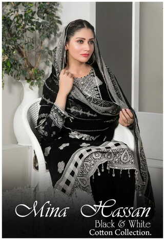 MINA HASSAN BLACK & WHITE COTTON COLLECTION 2022