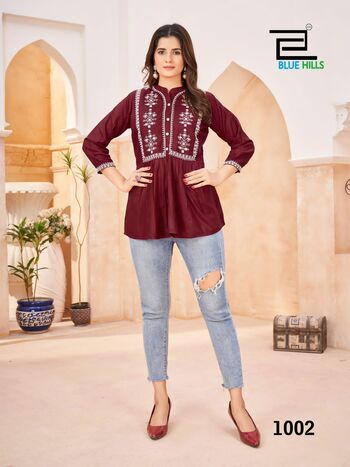 BLUE HILLS BLACK BERRY READYMADE SHORT KURTIS WHOLESALER IN SURAT 