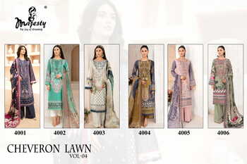 MAJESTY CHEVERON LAWN VOL 4 COTTON PAKISTANI SUITS CATALOGUE