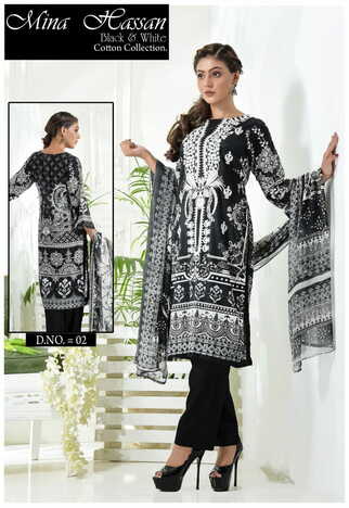 MINA HASSAN BLACK & WHITE COTTON COLLECTION 2022