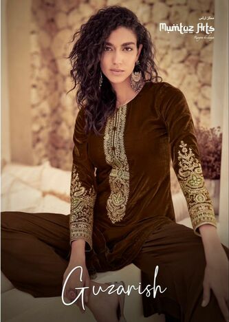 MUMTAZ ARTS GUZARISH VELVET EMBROIDERY SALWAR SUITS CATALOGUE