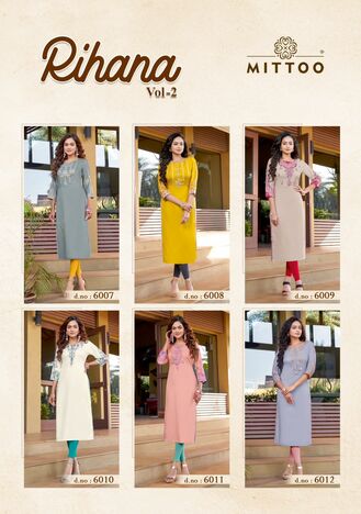 MITTOO RIHANA VOL 2 RAYON HANDWORK KURTIS MANUFACTURER SURAT