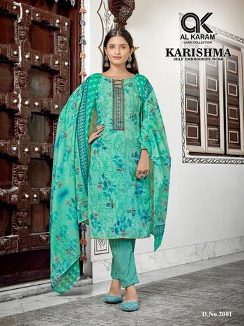 AL KARAM KARISHMA SELF EMBROIDERY LAWN KARACHI SUITS SUPPLIER SURAT