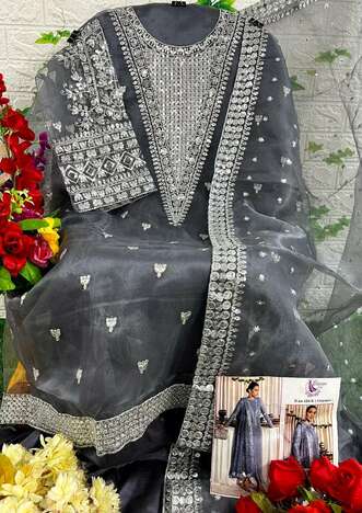 DINSAA SUIT DS 184 ORGANZA EMBROIDERY PAKISTANI SUITS SURAT