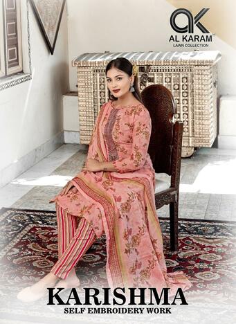 AL KARAM KARISHMA SELF EMBROIDERY LAWN KARACHI SUITS SUPPLIER SURAT