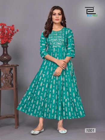 BLUE HILLS SARFANAZ VOL 10 RAYON KURTIS CATALOGUE WHOLESALER IN SURAT