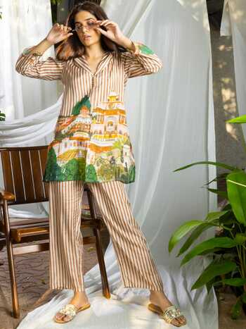 PSYNA 2284 PURE MUSLIN TOP WITH PANT CO ORD SETS ONLINE SUPPLIER